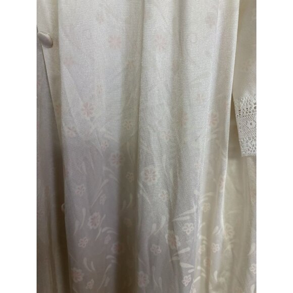 Vanity Fair VTG Women’s Robe Medium Pink Roses Lace Nylon Button Short Sleeves - Picture 5 of 7